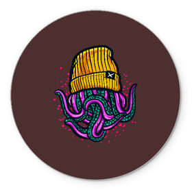 Коврик для мышки круглый с принтом Octopus(Lil Peep, GBC) в Курске, резина и полиэстер | круглая форма, изображение наносится на всю лицевую часть | gbc | lil | peep | rap | rock | бордовый | желтый | зеленый | исполнитель | картинка | надпись на спине | осьминог | редактируемый дизайн | рок | рэп | рэпер | сочный цвет | фиолетовый