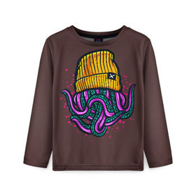 Детский лонгслив 3D с принтом Octopus(Lil Peep, GBC) в Курске, 100% полиэстер | длинные рукава, круглый вырез горловины, полуприлегающий силуэт
 | gbc | lil | peep | rap | rock | бордовый | желтый | зеленый | исполнитель | картинка | надпись на спине | осьминог | редактируемый дизайн | рок | рэп | рэпер | сочный цвет | фиолетовый