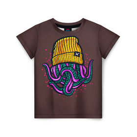 Детская футболка 3D с принтом Octopus(Lil Peep, GBC) в Курске, 100% гипоаллергенный полиэфир | прямой крой, круглый вырез горловины, длина до линии бедер, чуть спущенное плечо, ткань немного тянется | gbc | lil | peep | rap | rock | бордовый | желтый | зеленый | исполнитель | картинка | надпись на спине | осьминог | редактируемый дизайн | рок | рэп | рэпер | сочный цвет | фиолетовый
