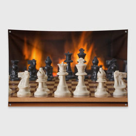 Флаг-баннер с принтом Шахматы в Курске, 100% полиэстер | размер 67 х 109 см, плотность ткани — 95 г/м2; по краям флага есть четыре люверса для крепления | дамка | доска | игра | игры | камин | конь | король | огне | огнём | огненное | огонь | пешка | пламя | слон | ферзь | фигурки | фигуры | шахматная | шахматы
