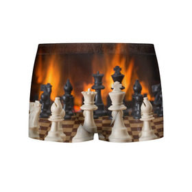 Мужские трусы 3D с принтом Шахматы в Курске, 50% хлопок, 50% полиэстер | классическая посадка, на поясе мягкая тканевая резинка | дамка | доска | игра | игры | камин | конь | король | огне | огнём | огненное | огонь | пешка | пламя | слон | ферзь | фигурки | фигуры | шахматная | шахматы