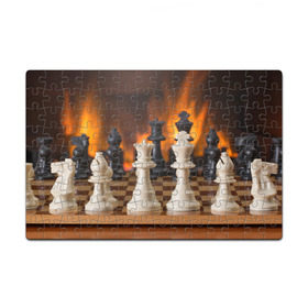 Пазл магнитный 126 элементов с принтом Шахматы в Курске, полимерный материал с магнитным слоем | 126 деталей, размер изделия —  180*270 мм | дамка | доска | игра | игры | камин | конь | король | огне | огнём | огненное | огонь | пешка | пламя | слон | ферзь | фигурки | фигуры | шахматная | шахматы