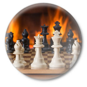 Значок с принтом Шахматы в Курске,  металл | круглая форма, металлическая застежка в виде булавки | дамка | доска | игра | игры | камин | конь | король | огне | огнём | огненное | огонь | пешка | пламя | слон | ферзь | фигурки | фигуры | шахматная | шахматы