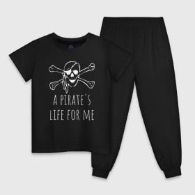 Детская пижама хлопок с принтом A pirates life for me в Курске, 100% хлопок |  брюки и футболка прямого кроя, без карманов, на брюках мягкая резинка на поясе и по низу штанин
 | Тематика изображения на принте: a pirates life for me | jolly roger | pirate | skull | веселый роджер | пират | пиратская жизнь | пираты | череп | череп и кости
