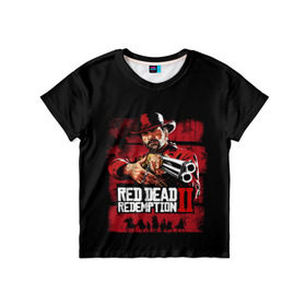 Детская футболка 3D с принтом Red Dead Redemption в Курске, 100% гипоаллергенный полиэфир | прямой крой, круглый вырез горловины, длина до линии бедер, чуть спущенное плечо, ткань немного тянется | Тематика изображения на принте: dead | gamer | john | marston | rdr | red | redemption | rockstar | shooter | western | вестерн | джон | марстон | шутер