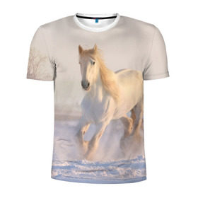 Мужская футболка 3D спортивная с принтом Белая лошадь на снегу в Курске, 100% полиэстер с улучшенными характеристиками | приталенный силуэт, круглая горловина, широкие плечи, сужается к линии бедра | белая | белый | декабрь | животное | животные | звери | зверь | зима | зимний | зимой | кони | конь | копытные | копытный | лошади | лошадь | снег | снега | снегу | снежный | февраль | январь