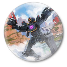 Значок с принтом Apex Legends (Патфайндер) в Курске,  металл | круглая форма, металлическая застежка в виде булавки | apex | apex legends | патфайндер | персонаж | рисунок | робот