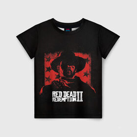 Детская футболка 3D с принтом Red Dead Redemption в Курске, 100% гипоаллергенный полиэфир | прямой крой, круглый вырез горловины, длина до линии бедер, чуть спущенное плечо, ткань немного тянется | Тематика изображения на принте: dead | gamer | john | marston | rdr | red | redemption | rockstar | shooter | western | вестерн | джон | марстон | шутер