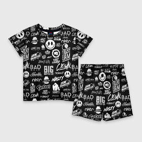 Детский костюм с шортами 3D с принтом VAPE LOGOBOMBING в Курске,  |  | bad | baddrip | bombing | cloud | coil | drip | logo | smoke | vape | wape | бак | бэд дрип | вейп | вейпер | вейпинг | вэйп | дрипка | дым | койл | культура | лого | логотип | мод | облако | пар | хипстер