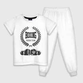 Детская пижама хлопок с принтом Boxing Russia Team в Курске, 100% хлопок |  брюки и футболка прямого кроя, без карманов, на брюках мягкая резинка на поясе и по низу штанин
 | boxer | boxing | russia team | бокс | боксер | тайский бокс