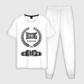 Мужская пижама хлопок с принтом Boxing Russia Team в Курске, 100% хлопок | брюки и футболка прямого кроя, без карманов, на брюках мягкая резинка на поясе и по низу штанин
 | boxer | boxing | russia team | бокс | боксер | тайский бокс