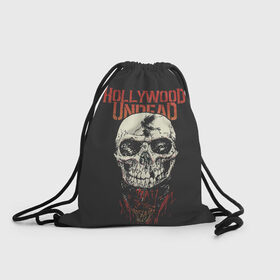 Рюкзак-мешок 3D с принтом Hollywood Undead в Курске, 100% полиэстер | плотность ткани — 200 г/м2, размер — 35 х 45 см; лямки — толстые шнурки, застежка на шнуровке, без карманов и подкладки | Тематика изображения на принте: hollywood | logo | mask | rap | rock | skull | undead | голливуд | лого | логотип | маски | нежить | реп | рок | рэп | череп | черепа