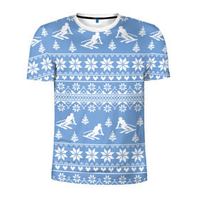 Мужская футболка 3D спортивная с принтом Вязаный свитер с лыжниками в Курске, 100% полиэстер с улучшенными характеристиками | приталенный силуэт, круглая горловина, широкие плечи, сужается к линии бедра | Тематика изображения на принте: горы | зима | лыжи | природа | снег | спорт