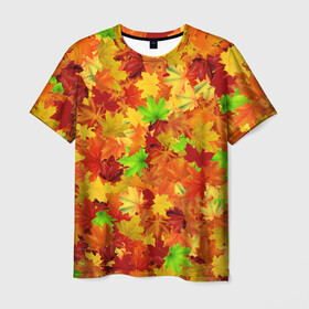 Мужская футболка 3D с принтом Кленовые листья в Курске, 100% полиэфир | прямой крой, круглый вырез горловины, длина до линии бедер | багрец | клён | кленовый | лист | листопад | осенний | осень | паттрен