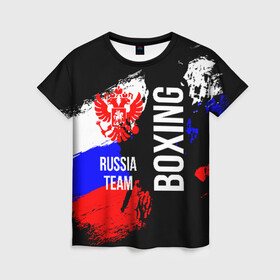 Женская футболка 3D с принтом Boxing Russia Team в Курске, 100% полиэфир ( синтетическое хлопкоподобное полотно) | прямой крой, круглый вырез горловины, длина до линии бедер | boxer | boxing | russia team | бокс | боксер | сборная россии | тайский бокс