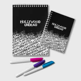 Блокнот с принтом HOLLYWOOD UNDEAD в Курске, 100% бумага | 48 листов, плотность листов — 60 г/м2, плотность картонной обложки — 250 г/м2. Листы скреплены удобной пружинной спиралью. Цвет линий — светло-серый
 | deuce | hollywood undead | hu | j dog | shady jeff | голливуд | голливудская нежить | даниэль мурильо | джордан террелл | джордж артур рейган | дилан альварес | мэттью сент клер | нежить