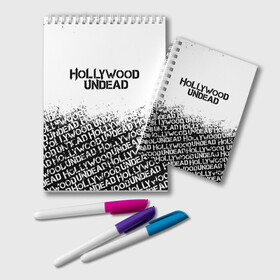 Блокнот с принтом HOLLYWOOD UNDEAD в Курске, 100% бумага | 48 листов, плотность листов — 60 г/м2, плотность картонной обложки — 250 г/м2. Листы скреплены удобной пружинной спиралью. Цвет линий — светло-серый
 | deuce | hollywood undead | hu | j dog | shady jeff | голливуд | голливудская нежить | даниэль мурильо | джордан террелл | джордж артур рейган | дилан альварес | мэттью сент клер | нежить