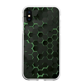 Чехол для iPhone XS Max матовый с принтом 3D соты GREEN в Курске, Силикон | Область печати: задняя сторона чехла, без боковых панелей | Тематика изображения на принте: 3d | 3d соты | 3д | texture | абстракция | соты | текстура | яркая