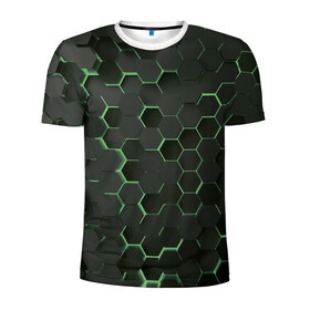 Мужская футболка 3D спортивная с принтом 3D соты GREEN в Курске, 100% полиэстер с улучшенными характеристиками | приталенный силуэт, круглая горловина, широкие плечи, сужается к линии бедра | 3d | 3d соты | 3д | texture | абстракция | соты | текстура | яркая