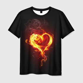 Мужская футболка 3D с принтом Огненное сердце в Курске, 100% полиэфир | прямой крой, круглый вырез горловины, длина до линии бедер | 14 февраля | heart | в подарок | горящее | день святого валентина | для влюбленных | для подарка | огненный | огонь | сердце