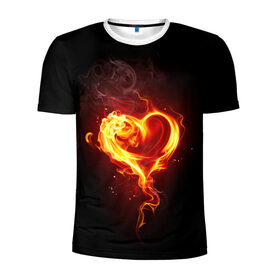 Мужская футболка 3D спортивная с принтом Огненное сердце в Курске, 100% полиэстер с улучшенными характеристиками | приталенный силуэт, круглая горловина, широкие плечи, сужается к линии бедра | 14 февраля | heart | в подарок | горящее | день святого валентина | для влюбленных | для подарка | огненный | огонь | сердце