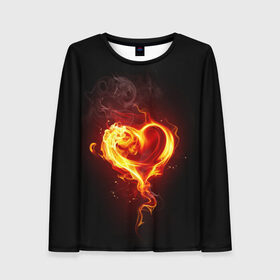 Женский лонгслив 3D с принтом Огненное сердце в Курске, 100% полиэстер | длинные рукава, круглый вырез горловины, полуприлегающий силуэт | 14 февраля | heart | в подарок | горящее | день святого валентина | для влюбленных | для подарка | огненный | огонь | сердце