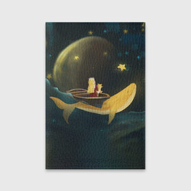 Обложка для паспорта матовая кожа с принтом Девушка и кит в облаках в Курске, натуральная матовая кожа | размер 19,3 х 13,7 см; прозрачные пластиковые крепления | Тематика изображения на принте: вечер | волшебство | девочка | звезды | иллюстрация | кит | космос | магия | небо | ночь | облака | планета