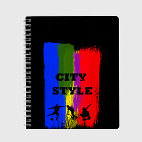 Тетрадь с принтом City style в Курске, 100% бумага | 48 листов, плотность листов — 60 г/м2, плотность картонной обложки — 250 г/м2. Листы скреплены сбоку удобной пружинной спиралью. Уголки страниц и обложки скругленные. Цвет линий — светло-серый
 | Тематика изображения на принте: city | style | велик | велосипед | велосипедист | графити | граффити | краска | краски. мазки краски | мазки | скуйтборд | спорт | футбол | цветное