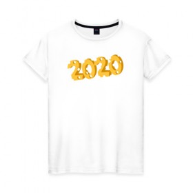 Женская футболка хлопок с принтом 2020 сыр в Курске, 100% хлопок | прямой крой, круглый вырез горловины, длина до линии бедер, слегка спущенное плечо | 2020 | животные | крыса | мышь | новый год | символ года