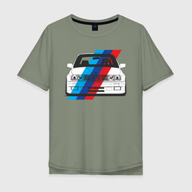 Мужская футболка хлопок Oversize с принтом BMW M3 (E30) (M флаг) в Курске, 100% хлопок | свободный крой, круглый ворот, “спинка” длиннее передней части | bmw | bmw m3 | bmw m3 e30 | e30 | m3 | бмв | бмв м3 | м3