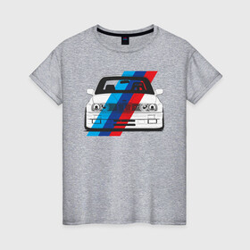 Женская футболка хлопок с принтом BMW M3 (E30) (M флаг) в Курске, 100% хлопок | прямой крой, круглый вырез горловины, длина до линии бедер, слегка спущенное плечо | bmw | bmw m3 | bmw m3 e30 | e30 | m3 | бмв | бмв м3 | м3
