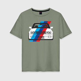 Женская футболка хлопок Oversize с принтом BMW M3 (E30) (M флаг) в Курске, 100% хлопок | свободный крой, круглый ворот, спущенный рукав, длина до линии бедер
 | bmw | bmw m3 | bmw m3 e30 | e30 | m3 | бмв | бмв м3 | м3