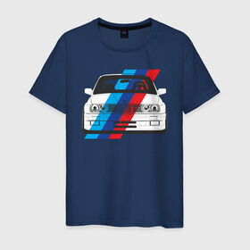 Мужская футболка хлопок с принтом BMW M3 (E30) (M флаг) в Курске, 100% хлопок | прямой крой, круглый вырез горловины, длина до линии бедер, слегка спущенное плечо. | bmw | bmw m3 | bmw m3 e30 | e30 | m3 | бмв | бмв м3 | м3