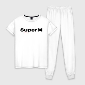 Женская пижама хлопок с принтом SuperM (состав) в Курске, 100% хлопок | брюки и футболка прямого кроя, без карманов, на брюках мягкая резинка на поясе и по низу штанин | Тематика изображения на принте: baekhyun | exo | kai | lucas | mark | nct | shinee | sm | super m | superm | taemin | taeyong | ten | wayv | бэкхён | кай | лукас | марк | супер м | суперм | тэён | тэмин | тэн