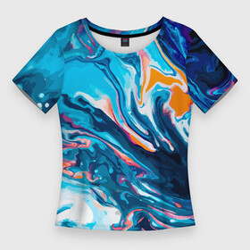 Женская футболка 3D Slim с принтом Волны красок в Курске,  |  | texture | абстракция | акварель | волны | граффити | краски | линии | текстура | уличный стиль | яркая