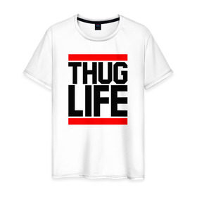 Мужская футболка хлопок с принтом THUG LIFE в Курске, 100% хлопок | прямой крой, круглый вырез горловины, длина до линии бедер, слегка спущенное плечо. | 2pac | thug life | tupac | tupac shakur | жизнь головореза | тупак | тупак шакур