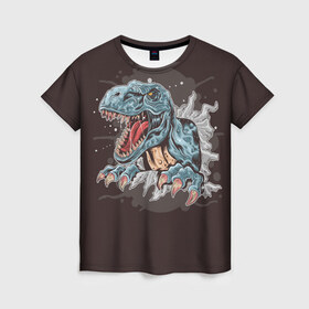 Женская футболка 3D с принтом T-Rex в Курске, 100% полиэфир ( синтетическое хлопкоподобное полотно) | прямой крой, круглый вырез горловины, длина до линии бедер | art | dino | dinos | dinosaur | raptor | style | trex | velociraptor | арт | динозавр | мир юрского периода | ти рекс | ящер