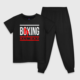 Детская пижама хлопок с принтом Boxing All day в Курске, 100% хлопок |  брюки и футболка прямого кроя, без карманов, на брюках мягкая резинка на поясе и по низу штанин
 | Тематика изображения на принте: boxer | boxing | fight | mma | бокс | боксер | кикбоксинг | тайский бокс