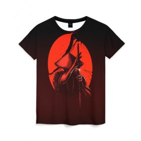 Женская футболка 3D с принтом Самурай в Курске, 100% полиэфир ( синтетическое хлопкоподобное полотно) | прямой крой, круглый вырез горловины, длина до линии бедер | арт | воин | катана | меч | самурай | солнце