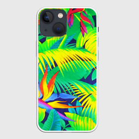 Чехол для iPhone 13 mini с принтом ТРОПИКИ в Курске,  |  | bright | colorful | neon | retro | vintage | винтаж | неон | неоновые | пальмы | ретро | ретро неон | тропики | тропические листья