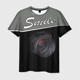 Мужская футболка 3D с принтом Smile в Курске, 100% полиэфир | прямой крой, круглый вырез горловины, длина до линии бедер | Тематика изображения на принте: camera | smile | sony | зеркалка | камера | съёмка | улыбочку | фотик | фотоаппарат | фотограф | фотография | фотосъёмка