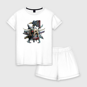 Женская пижама с шортиками хлопок с принтом Warhammer 40K Orcs в Курске, 100% хлопок | футболка прямого кроя, шорты свободные с широкой мягкой резинкой | warhammer 40k orcs