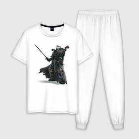 Мужская пижама хлопок с принтом Warhammer 40 000 Сhaos в Курске, 100% хлопок | брюки и футболка прямого кроя, без карманов, на брюках мягкая резинка на поясе и по низу штанин
 | Тематика изображения на принте: 