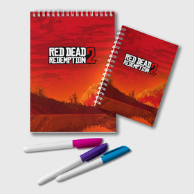 Блокнот с принтом RED DEAD REDEMPTION 2 в Курске, 100% бумага | 48 листов, плотность листов — 60 г/м2, плотность картонной обложки — 250 г/м2. Листы скреплены удобной пружинной спиралью. Цвет линий — светло-серый
 | Тематика изображения на принте: arthur morgan | cowboy | online | red dead online | red dead redemption 2 | rockstar games | wild west | артур морган | бандит | вестерн | винтовка | дикий запад | ковбой | рокстар
