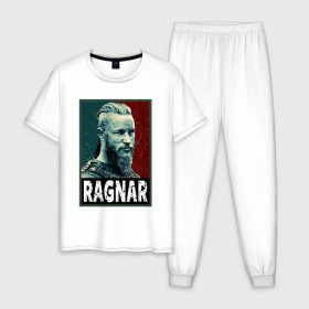 Мужская пижама хлопок с принтом Ragnar Hope в Курске, 100% хлопок | брюки и футболка прямого кроя, без карманов, на брюках мягкая резинка на поясе и по низу штанин
 | Тематика изображения на принте: floki | lagerta | ragnar | vikings | берсерк | бьерн | вальхалла | викин | викинги | война | драккар | ивар | лагерта | один | рагнар | русь | скандинав | скандинавия | топор | тор | флоки