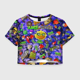 Женская футболка Crop-top 3D с принтом Plants vs Zombies в Курске, 100% полиэстер | круглая горловина, длина футболки до линии талии, рукава с отворотами | plant | zombies | зомби | растения | растения против зомби