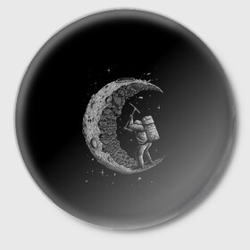 Значок с принтом Лунокоп в Курске,  металл | круглая форма, металлическая застежка в виде булавки | Тематика изображения на принте: cat | galaxy | moon | nasa | space | вселенная | галактика | звезды | космонавт | космос | луна | наса | скафандр