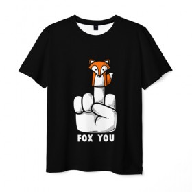 Мужская футболка 3D с принтом FOX YOU в Курске, 100% полиэфир | прямой крой, круглый вырез горловины, длина до линии бедер | Тематика изображения на принте: animal | animals | forest | fox | off | redhead | животное | животные | лексика | лес | лис | лиса | лисица | мат | палец | рыжая | фыр