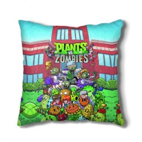 Подушка 3D с принтом PLANTS VS ZOMBIES в Курске, наволочка – 100% полиэстер, наполнитель – холлофайбер (легкий наполнитель, не вызывает аллергию). | состоит из подушки и наволочки. Наволочка на молнии, легко снимается для стирки | battle | plants | plants vs zombies | pvsz | vs | zombies | растения против зомби