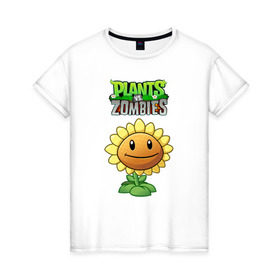 Женская футболка хлопок с принтом PLANTS VS ZOMBIES в Курске, 100% хлопок | прямой крой, круглый вырез горловины, длина до линии бедер, слегка спущенное плечо | battle | plants | plants vs zombies | pvsz | vs | zombies | растения против зомби